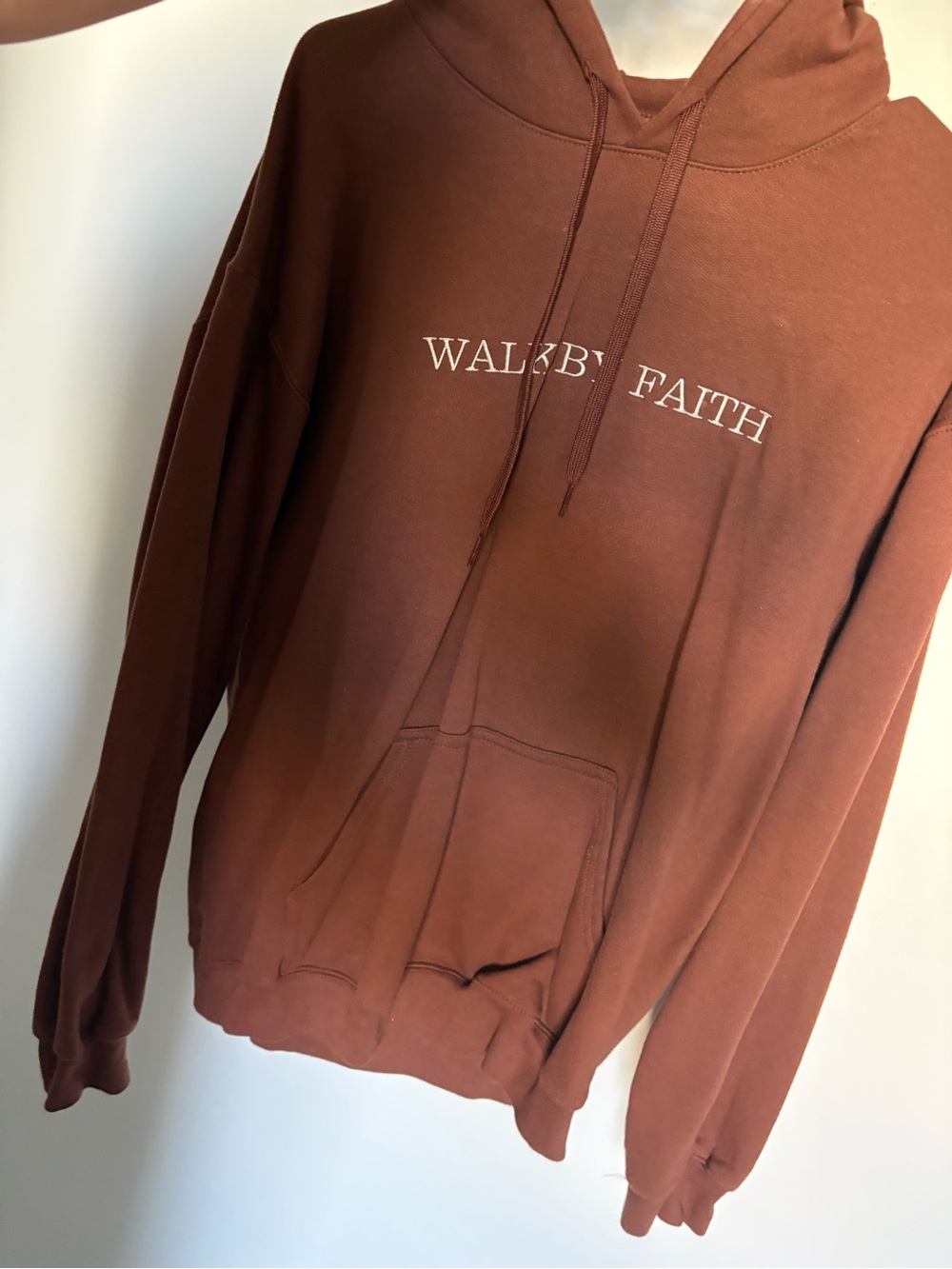 Walk By Faith Chest-Print Hoodie - Brown